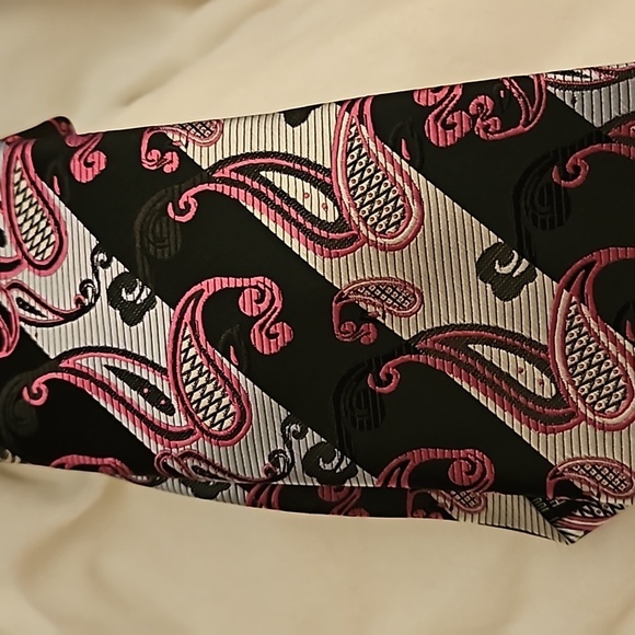 3/$30 TWENTY DOLLAR TIE Striped Hot Pink Paisley Silver Black Tie - Picture 4 of 8